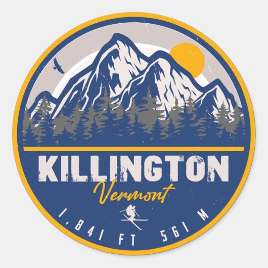 Killington Vermont Retro Sunset Ski Souvenirs Runder Aufkleber (Vorderseite)