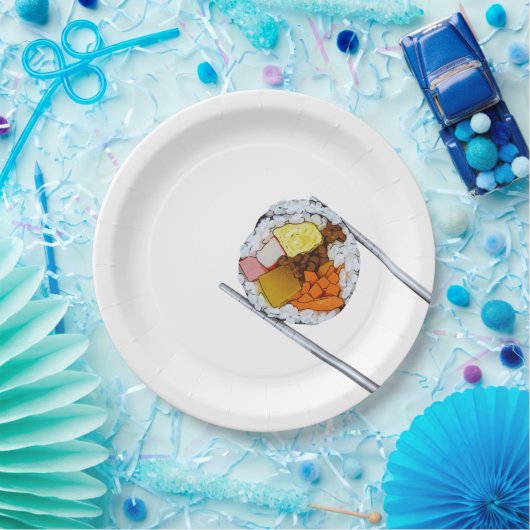 Kimbap Slice mit Chopsticks - Koreanische Kunst de Pappteller (Party)