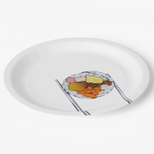 Kimbap Slice mit Chopsticks - Koreanische Kunst de Pappteller (Schrägansicht)