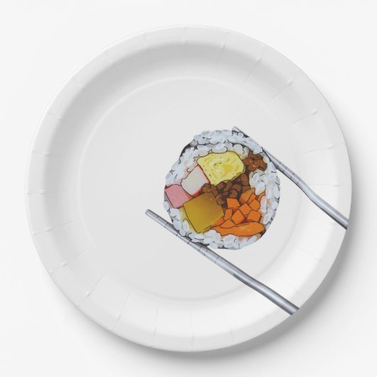 Kimbap Slice mit Chopsticks - Koreanische Kunst de Pappteller (Vorderseite)