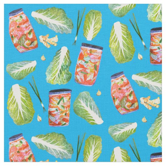 Kimchi Ingredients Watercolor Pattern Blau Stoff (Nahaufnahme)