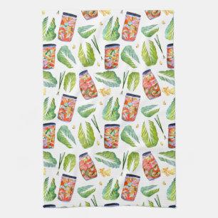 Kimchi Zutaten Geruchliche Fermentation Wasserfarb Geschirrtuch