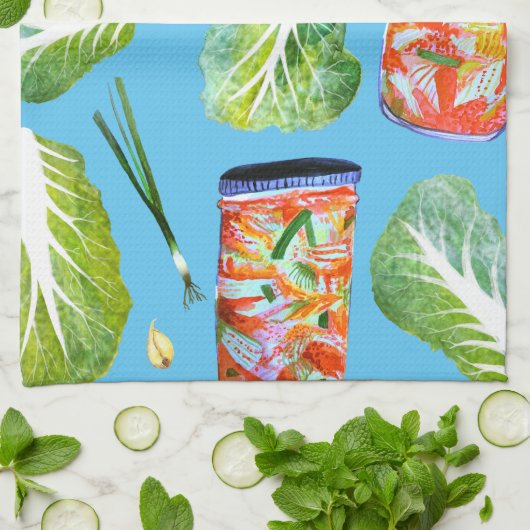 Kimchi Zutaten Wasserfarbener Fun Fermentation Geschirrtuch (Gefaltet)