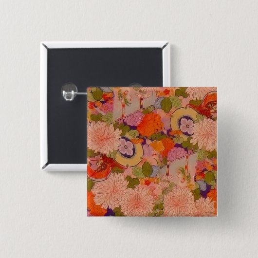 Kimono Blume Rosa Blumenmuster Button (Vorne & Hinten)