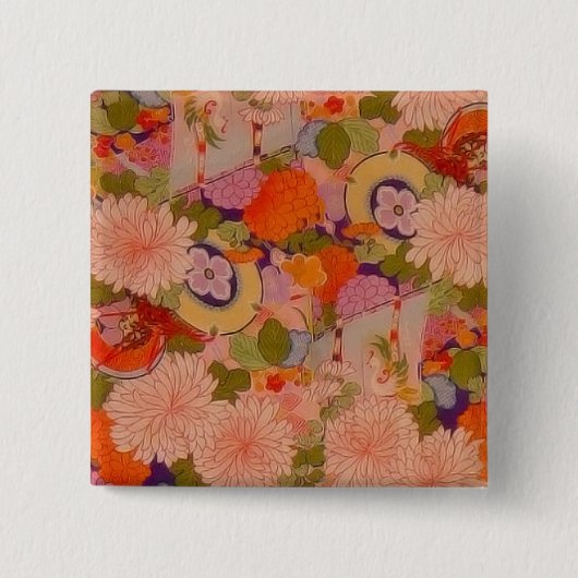 Kimono Blume Rosa Blumenmuster Button (Vorderseite)