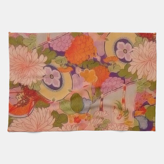 Kimono Blume Rosa Blumenmuster Handtuch (Horizontal)