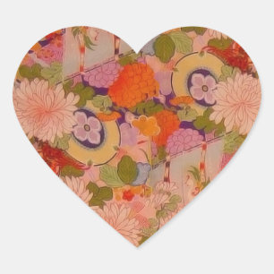 Kimono Blume Rosa Blumenmuster Herz-Aufkleber