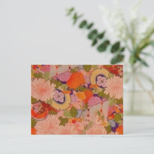 Kimono Blume Rosa Blumenmuster Postkarte (Stehend Vorderseite)