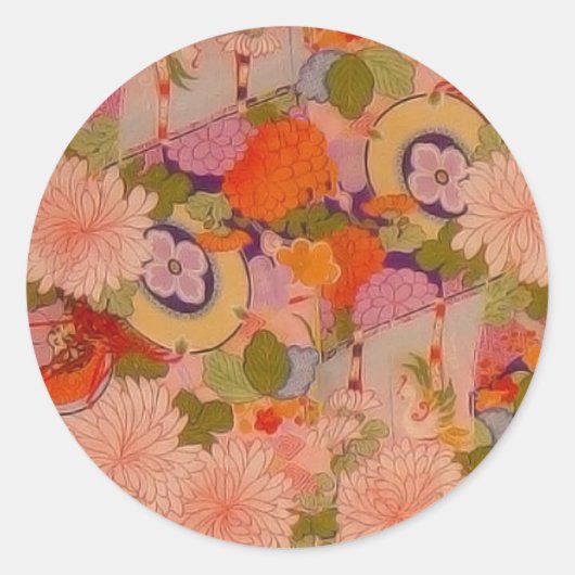 Kimono Blume Rosa Blumenmuster Runder Aufkleber (Vorderseite)