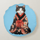 Kimono Cat (BLUE) Rundes Kissen (Rückseite)