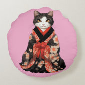 Kimono Cat (PINK) Rundes Kissen (Rückseite)