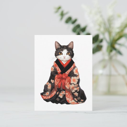 Kimono Cat Postkarte (Stehend Vorderseite)
