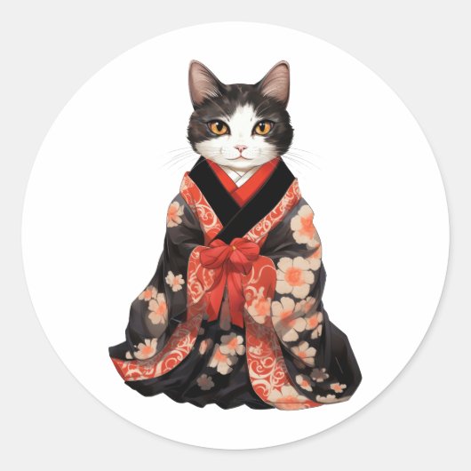 Kimono Cat Runder Aufkleber (Vorderseite)