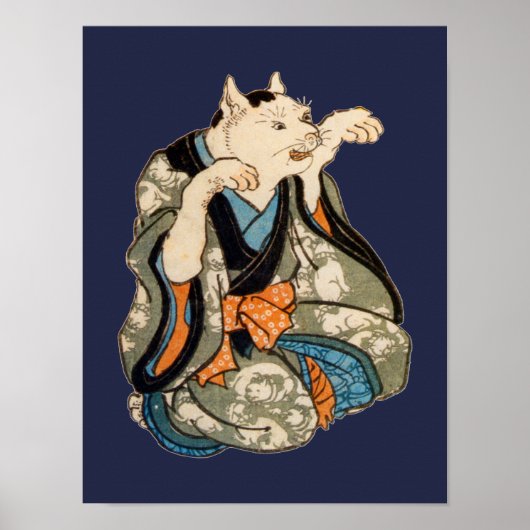 Kimono Cat, Utagawa Yoshifuji, Ukiyo-e Poster (Vorne)
