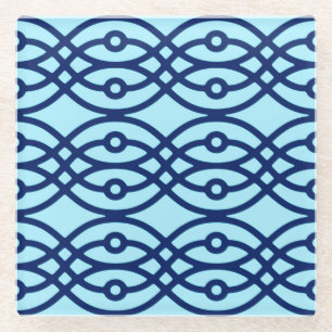 Kimono-Druck, navyblau und hellblau Glasuntersetzer