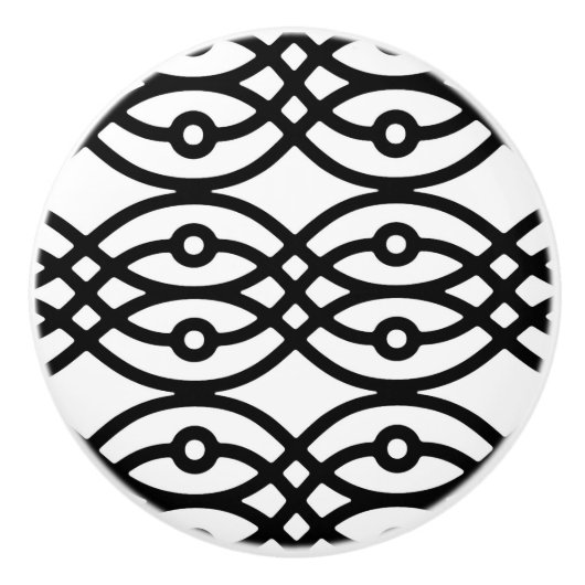 Kimono-Druck, schwarz auf weiß Keramikknauf (Vorderseite)