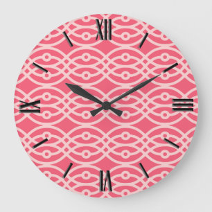 Kimono-Druck, tiefes Korallenrosa Große Wanduhr