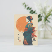 Kimono-Frau Vintage Postkarte (Stehend Vorderseite)