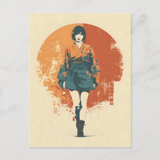 Kimono-Frau Vintage Postkarte (Vorderseite)