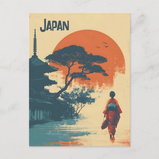 Kimono-Frau Vintage Postkarte (Vorderseite)
