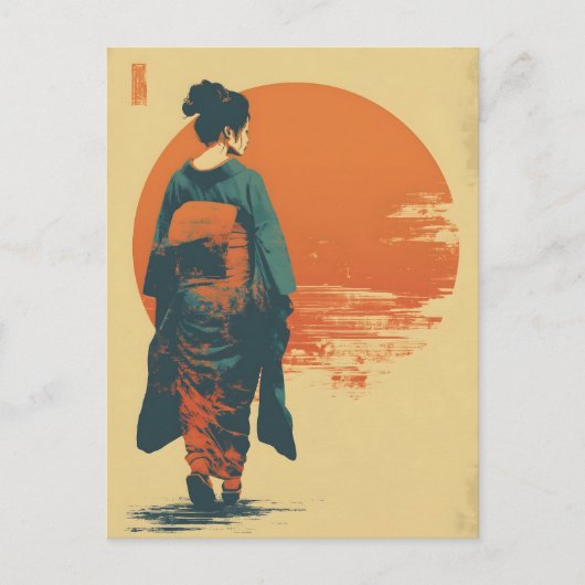 Kimono-Frau Vintage Postkarte (Vorderseite)
