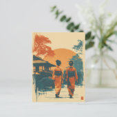 Kimono-Frauen Vintage Postkarte (Stehend Vorderseite)