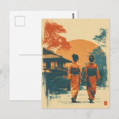 Kimono-Frauen Vintage Postkarte (Vorne/Hinten)