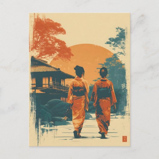 Kimono-Frauen Vintage Postkarte (Vorderseite)