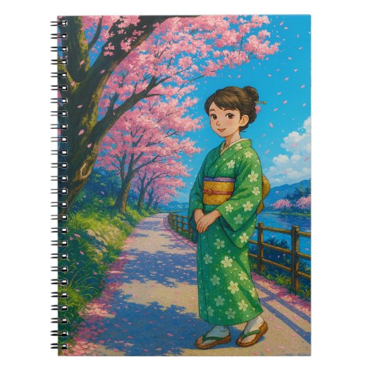 "Kimono Girl - Cherry Blossom Notebook Notizblock (Vorderseite)