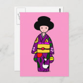 Kimono Girl Lila Cartoon Postkarte (Vorne/Hinten)