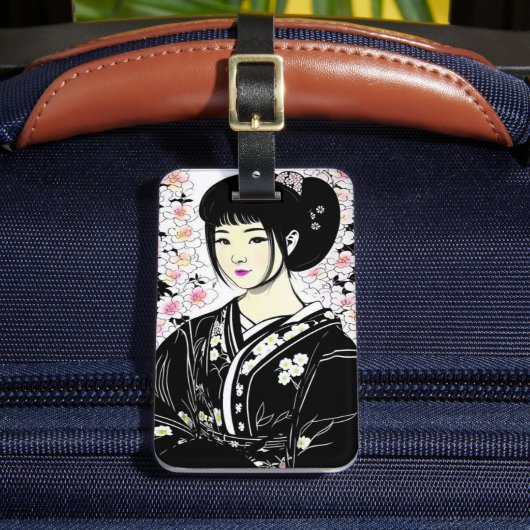 Kimono Girl Luggage Tag Gepäckanhänger (Vorderseite Insitu 2)