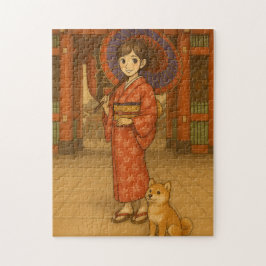Kimono Girl und Shiba Hund in Asakusa Puzzle