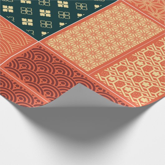 Kimono Mix Pattern Red Geschenkpapier (Ecke)