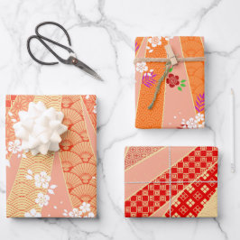 Kimono-Muster mit Band-Mix Geschenkpapier Set