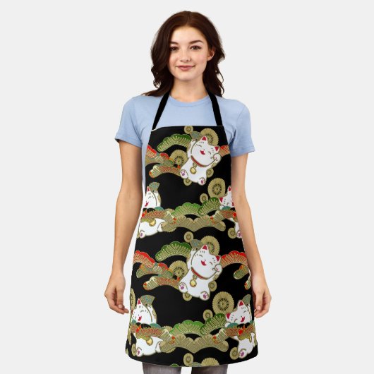 Kimono Pattern maneki nekko Japanisch Print Schürz Schürze (Getragen)