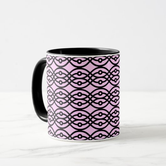Kimono Print, Eispink und Schwarz Tasse (Vorderseite Links)