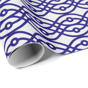 Kimono Print, silbergrau und blau Geschenkpapier