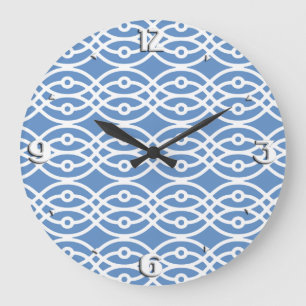 Kimono print, sky blue and white große wanduhr
