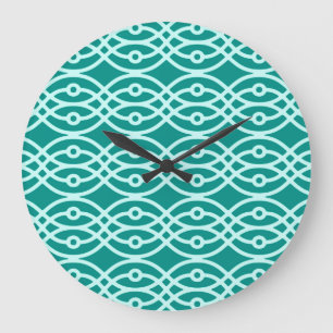 Kimono print, turquoise and aqua große wanduhr