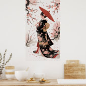 Kimono und Kirschblüten Poster (Küche)