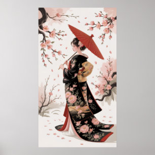 Kimono und Kirschblüten Poster
