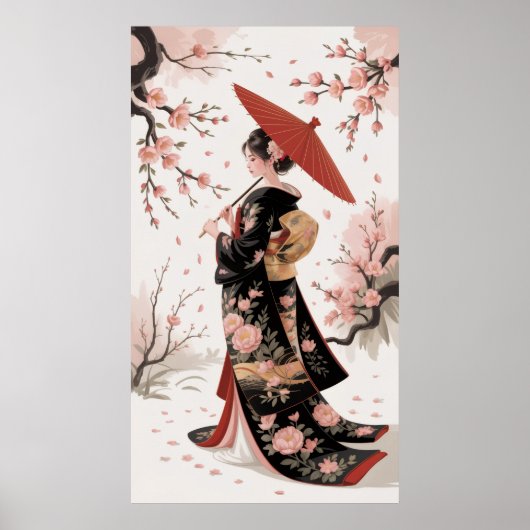 Kimono und Kirschblüten Poster (Vorne)
