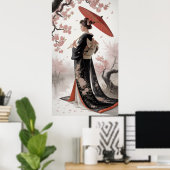 Kimono und Kirschblüten Poster (Heimbüro)