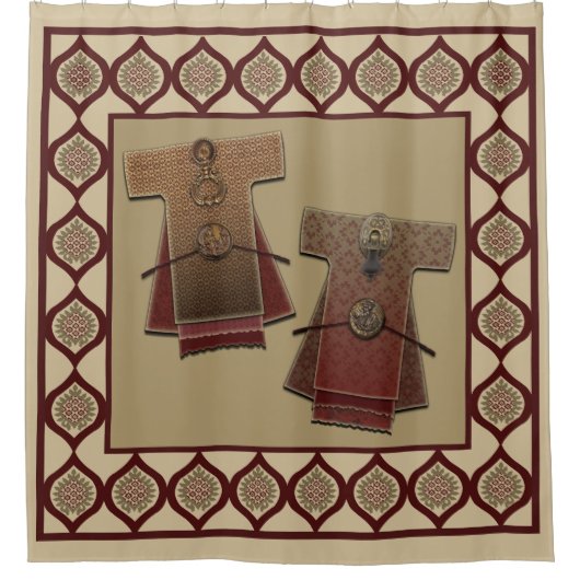 Kimonos Gold und Red Bath Duschvorhang (Vorderseite)