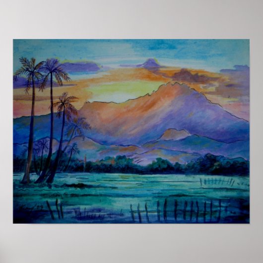 Kinabalu Sunrise Watercolor Art Poster (Vorne)