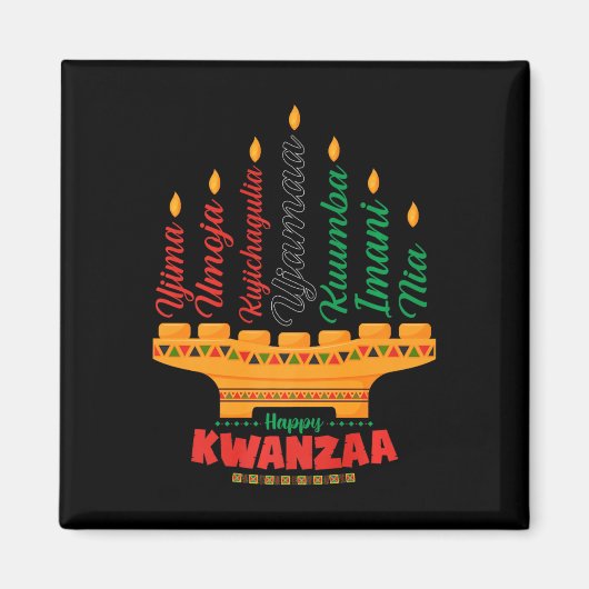 Kinara Seven Candles Principles of Kwanzaa Happy K Magnet (Vorne)