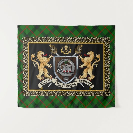 Kincaid Clan Abzeichen & Motto w/Lions Wandteppich (Vorderseite (Horizontal))