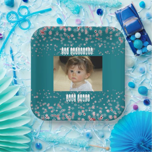 Kind 1. Weihnachts Blue Star Snowflake Custom Foto Pappteller (Party)