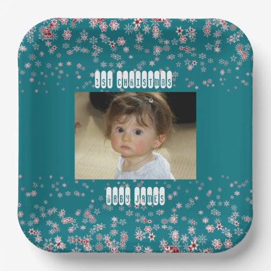 Kind 1. Weihnachts Blue Star Snowflake Custom Foto Pappteller (Vorderseite)