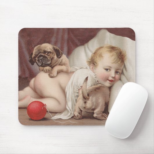 Kind am Spiel mit Möpse Mousepad (Mit Mouse)